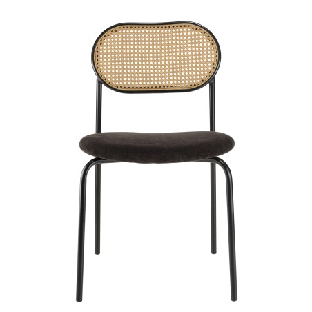 LEA - Set of 2 Chairs with Black Fabric Seat and Cane Backrest