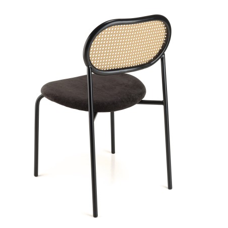Lot 2 chaises LEA assise tissu noir et dossier cannage