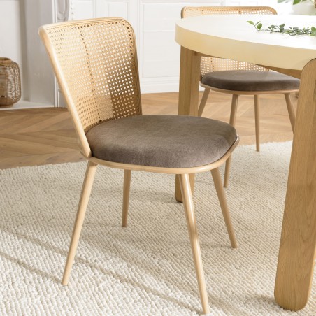 Lot 2 chaises LEA assise tissu taupe large dossier effet cannage