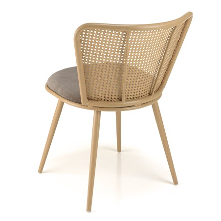 Lot 2 chaises LEA assise tissu taupe large dossier effet cannage