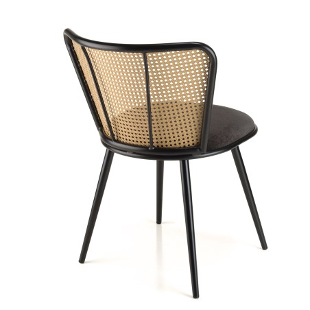LEA Set of 2 Chairs - Black Fabric Seat & Cane-Effect Backrest