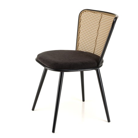 LEA Set of 2 Chairs - Black Fabric Seat & Cane-Effect Backrest