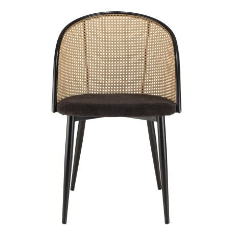 LEA - Set of 2 Armchairs with Black Fabric and Cane Effect Backrest