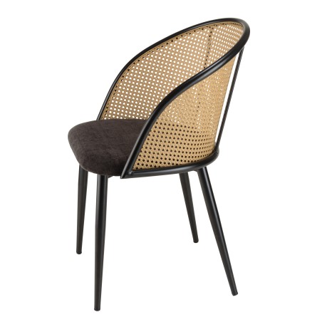 LEA - Set of 2 Armchairs with Black Fabric and Cane Effect Backrest