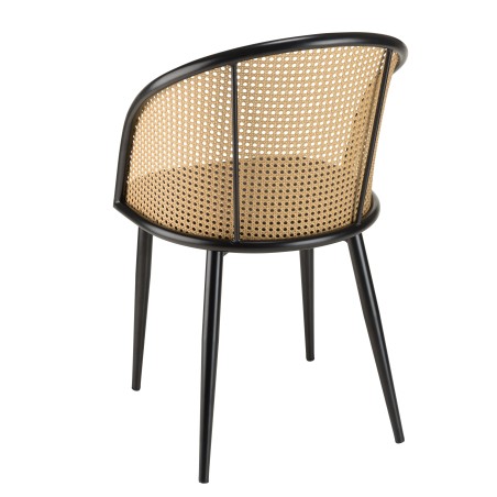 LEA - Set of 2 Armchairs with Black Fabric and Cane Effect Backrest