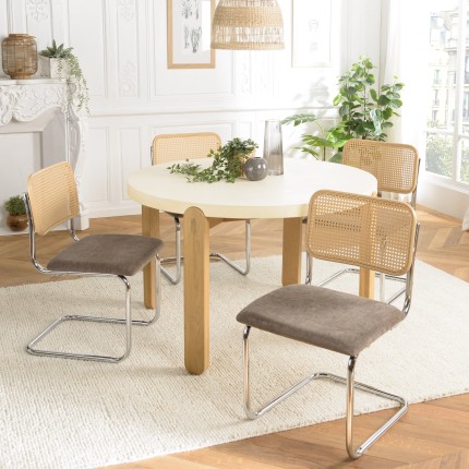 Lot de 2 chaises LEA - Assise tissu taupe et dossier cannage