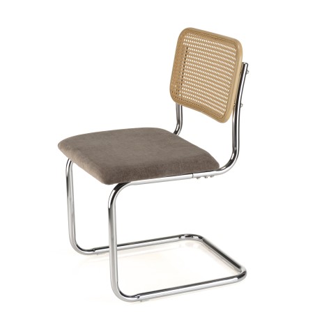 LEA Set of 2 Chairs - Taupe Fabric & Cane Backrest