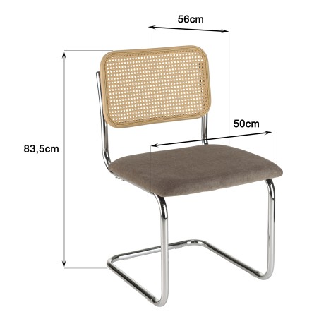 LEA Set of 2 Chairs - Taupe Fabric & Cane Backrest