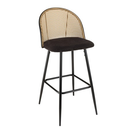 Lot de 2 tabourets de bar LEA - Assise tissu noir - Dossier effet cannage