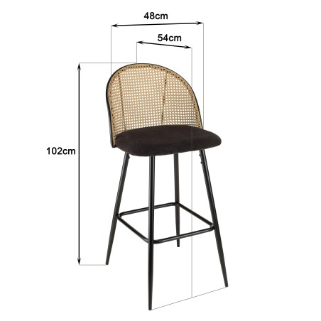 Lot de 2 tabourets de bar LEA - Assise tissu noir - Dossier effet cannage