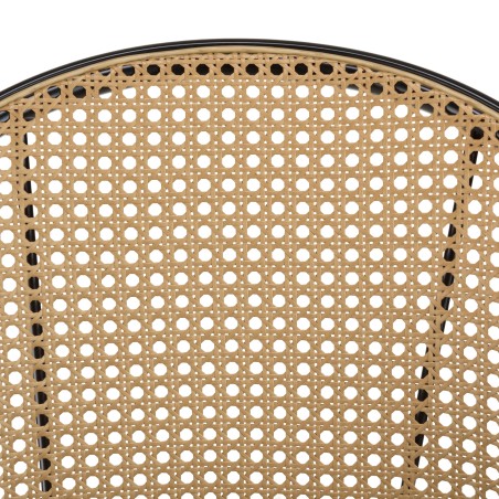 Lot de 2 tabourets de bar LEA - Assise tissu noir - Dossier effet cannage