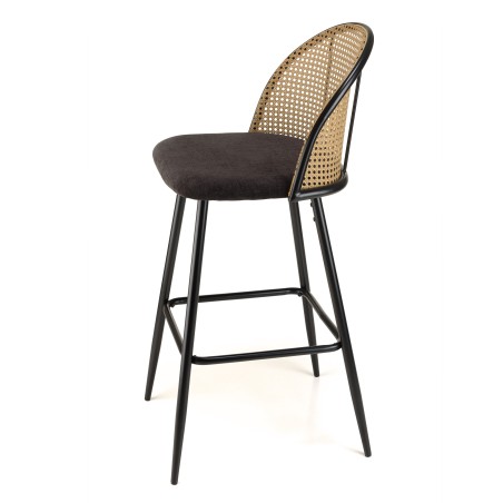 Lot de 2 tabourets de bar LEA - Assise tissu noir - Dossier effet cannage