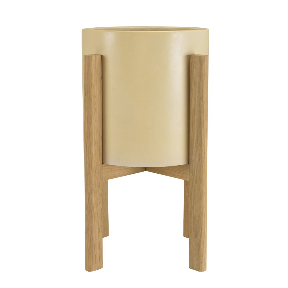 GREGOIRE Beige Concrete Flower Pot on Oak Legs H55cm GREGOIRE Beige Concrete Flower Pot on Oak Legs H55cm