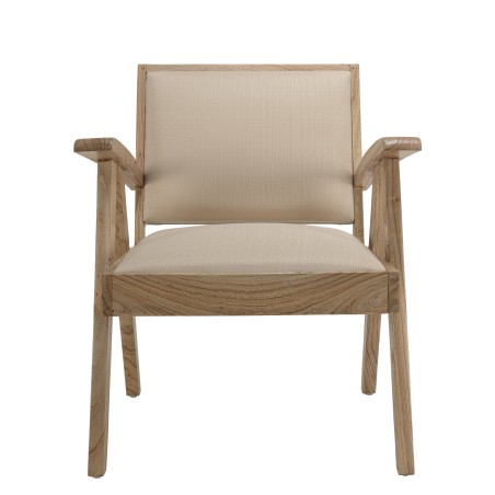 DAK Armchair in Mindi Wood with Beige Textured Fabric Seat