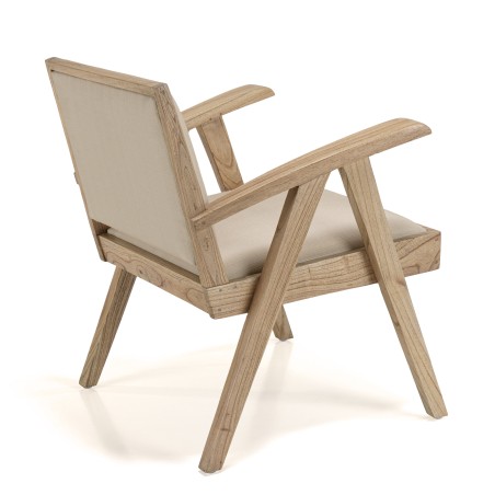 WALLY Armchair in Mindi Wood with Beige Textured Fabric Seat