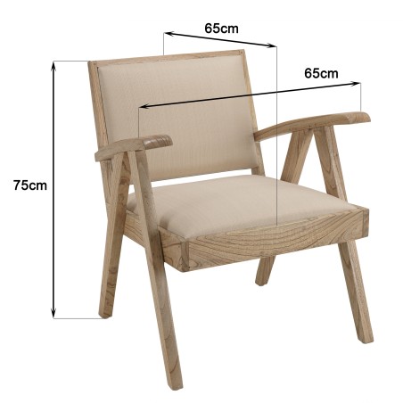 Fauteuil WALLY en Mindi - Assise en tissu beige
