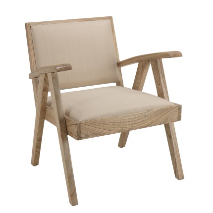 WALLY Armchair in Mindi Wood with Beige Textured Fabric Seat