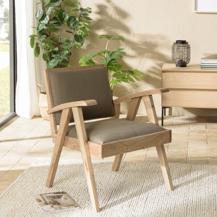 DAK - Mindi Wood Armchair with Khaki Fabric Seat