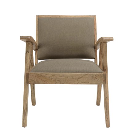 Fauteuil WALLY en Mindi et tissu kaki chiné