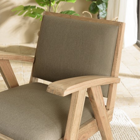 DAK - Mindi Wood Armchair with Khaki Fabric Seat