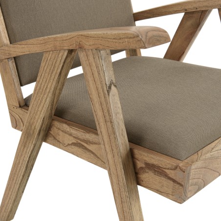 WALLY - Mindi Wood Armchair with Khaki Fabric Seat