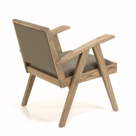Fauteuil DAK en Mindi et tissu kaki chiné