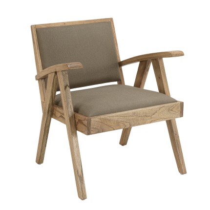 WALLY - Mindi Wood Armchair with Khaki Fabric Seat
