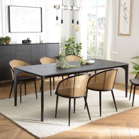 Table à manger MAXENCE 220x100cm noire chêne massif