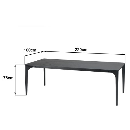 Table à manger MAXENCE 220x100cm noire chêne massif