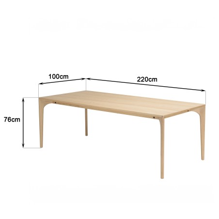 MAXENCE Rectangular Dining Table 220x100cm Natural with Solid Oak Legs