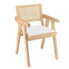 AGATHE Hevea Wood Armchair with White Fabric Seat and Rattan Backrest