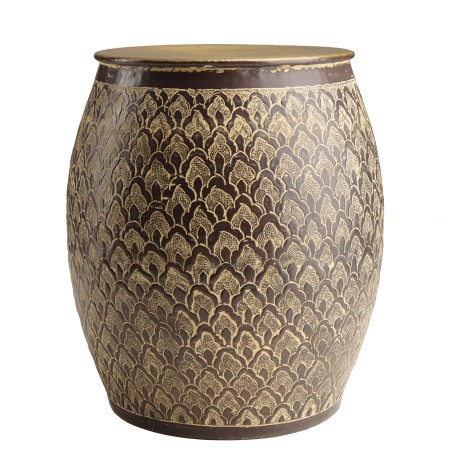 HONORE Aluminium Side Table L40cm H45cm Antique Brown with Gold Patterns