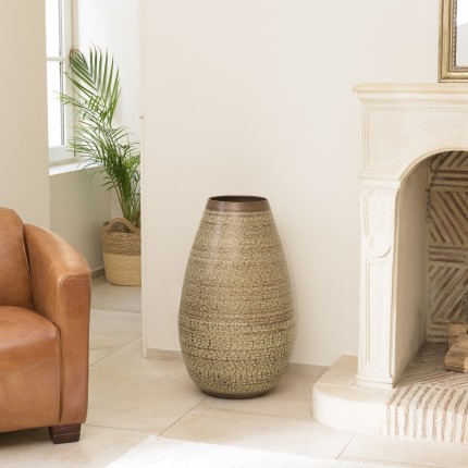 Vase alu HONORE 40cmx70cm vert vieilli motifs arabesques