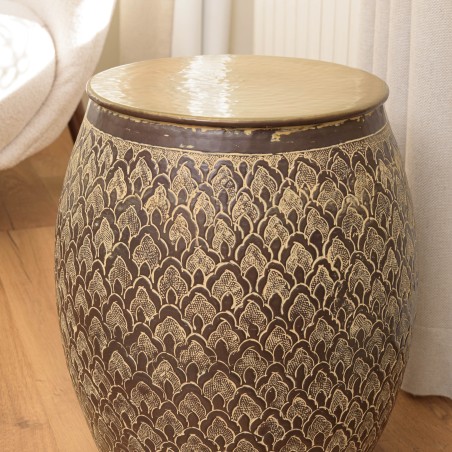 HONORE Aluminium Side Table L40cm H45cm Antique Brown with Gold Patterns