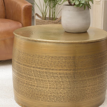Table basse alu HONORE 60x60cm laiton motifs arabesques