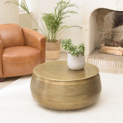 Table basse ronde alu 70x70cm laiton foncé