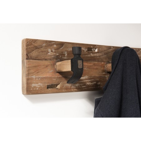 SIXTINE - Brown Wall Coat Rack 3 Hooks Recycled Teak and Metal