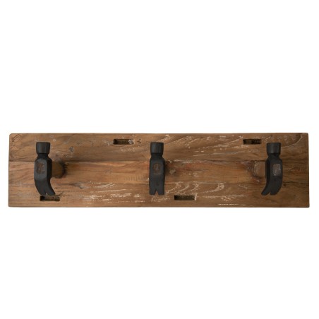 SIXTINE - Brown Wall Coat Rack 3 Hooks Recycled Teak and Metal
