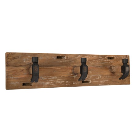 SIXTINE - Brown Wall Coat Rack 3 Hooks Recycled Teak and Metal