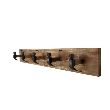 SIXTINE - Brown Wall Coat Rack with 5 Hammer Hooks