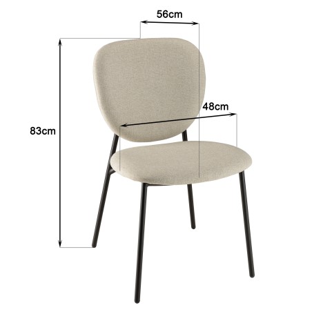 TOM - Set of 2 Ecru Fabric Chairs with Black Steel Legs