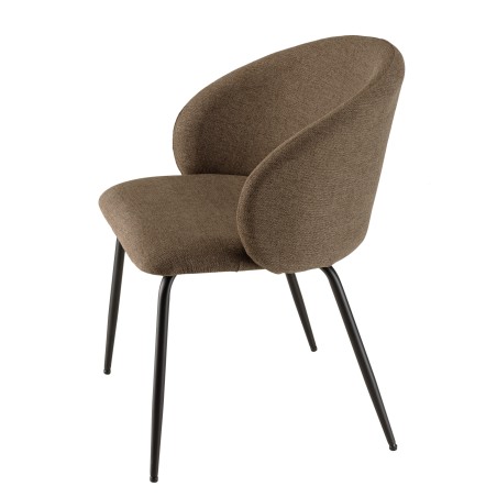 TOM - Set of 2 Brown Fabric Chairs with Black Steel Legs