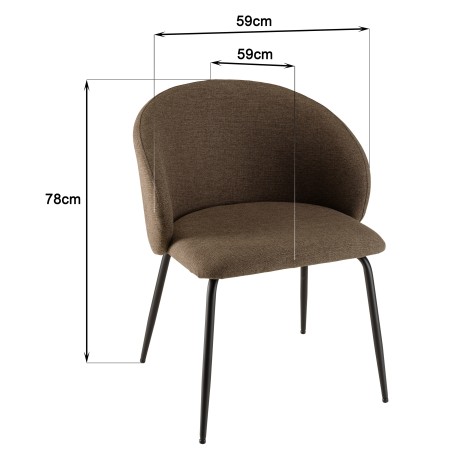 TOM - Set of 2 Brown Fabric Chairs with Black Steel Legs