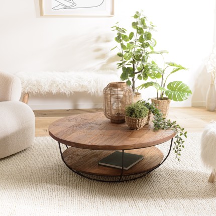 SIXTINE Round Shell Coffee Table 100x100cm - Double Recycled Teak Top