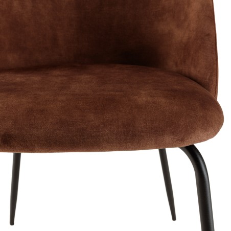TOM - Set of 2 Mahogany Velvet Chairs with Rounded Backrest and Black Steel Legs