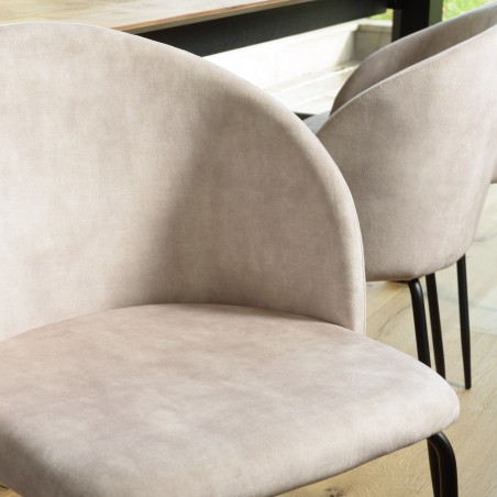 Lot 2 chaises velours beige TOM - Dossier enveloppant - Pieds acier