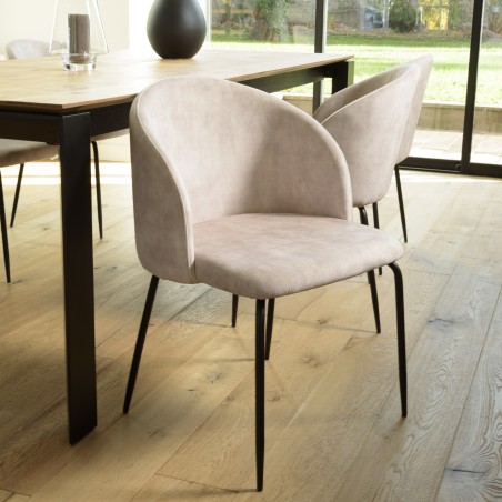 Lot 2 chaises velours beige TOM - Dossier enveloppant - Pieds acier