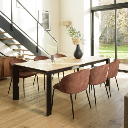 TOM - Set of 2 Mahogany Velvet Chairs | Steel Legs | Wraparound Backrest
