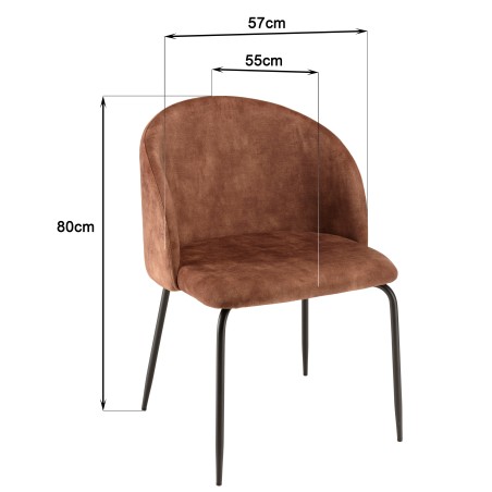 TOM - Set of 2 Mahogany Velvet Chairs | Steel Legs | Wraparound Backrest