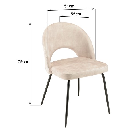 Lot 2 chaises velours beige TOM - Pieds acier noir